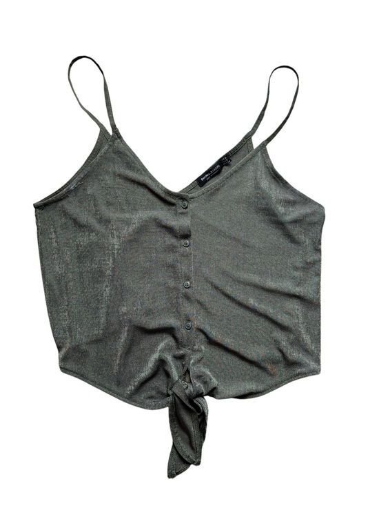 Bershka Tops - Bershka Olive Metallic Button-Front Cami Crop Top Size S - Soft Luxury Silk Feel